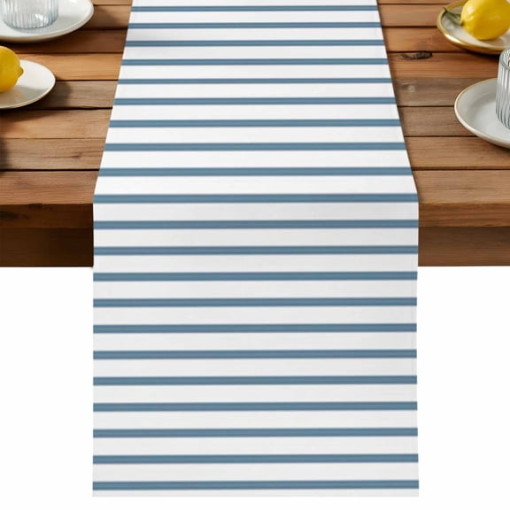 Blue White Stripe Pattern Table Runner, Simple Style Light Blue Pinstriped Cotton Linen Table Cloth, Tablerunner for Kitchen Dining Party Wedding Home Decor 13x36 Inch