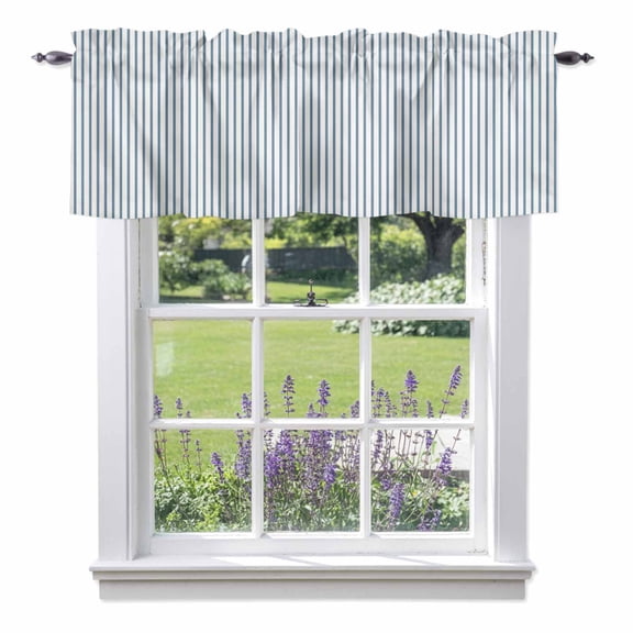 Blue White Stripe Pattern Valances for Windows, Simple Style Light Blue Pinstriped Valance Window Treatment Rod Pocket Short Curtains Valances for Kitchen Bathroom 42"W x 12"L