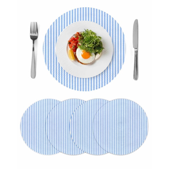 Blue White Stripe Round 13 Inch Placemats Set of 4, Modern Minimalist Geometric Striped HeatResistant Non Slip Place Mats for Dining Table, Wipeable Braided Kitchen Table Mats for Housewarming