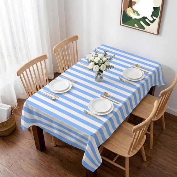 Blue White Stripe Table Cloth Waterproof Tablecloths, Modern Minimalist Geometric Striped Tablecloth Dining Table Cover for Kitchen Party Tabletop Outdoor, Rectangle Tablecloth 52x70 Inch