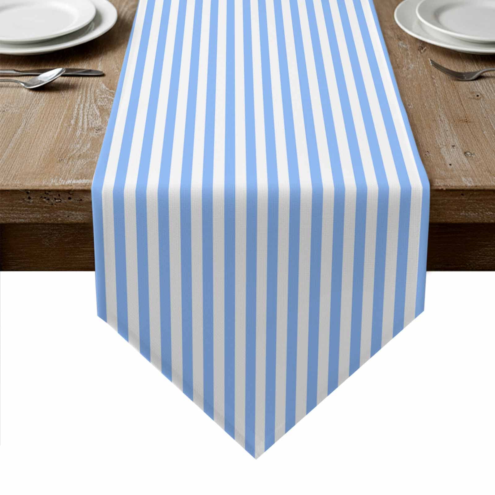 Blue White Stripe Table Runner Linen Burlap Table Runner 60 Inches Long Modern Minimalist Geometric Striped Dresser Scarves for Kitchen Island Coffee Dining Room Party Wedding Holiday Decor 13"x60"
