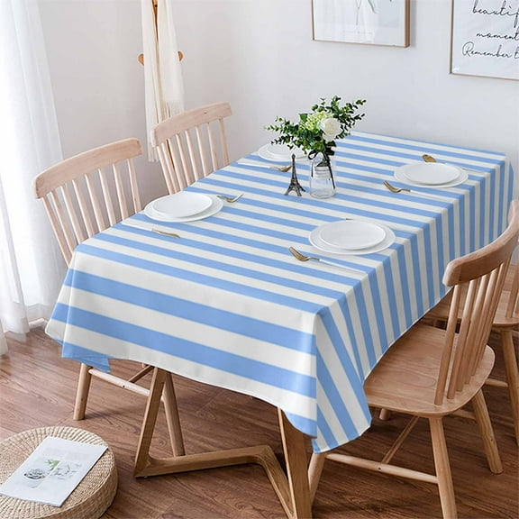 Blue White Stripe Tablecloth Rectangle Table Cloth 52x70 , Waterproof Tablecloth Outdoor Table Cloth, Modern Minimalist Geometric Striped Washable Table Cover for Kitchen Dining Party