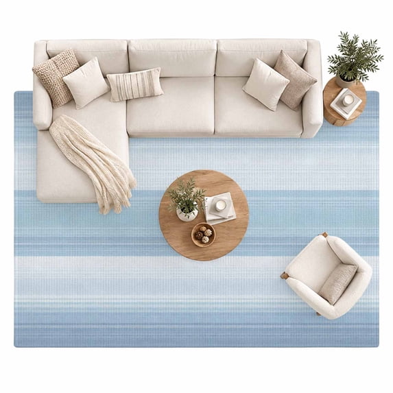 Blue and White Striped Area Rug 8'x10', Modern Abstract Watercolor ...