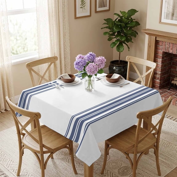 Blue White Striped Square Tablecloth 54x54 Inch Farmhouse Striped Waterproof Polyester Tablecloth for Dining Table, Washable Table Cover for Kitchen Dining Room Wedding Decoration,Stain Resistant