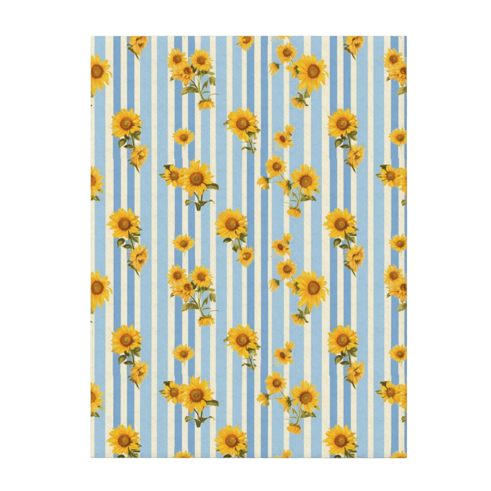 Blue White Striped Sunflower Throw Blanket for Couch Sofa and Bed
