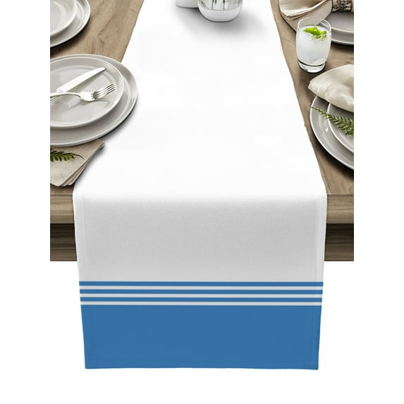 Blue White Striped Table Runner 72 Inches, Modern Abstract Art Aesthetics Bed Runner Dresser Scarves Tabletop for Indoor Outdoor Parties/Ceremony/Banquet, 16" x 72"