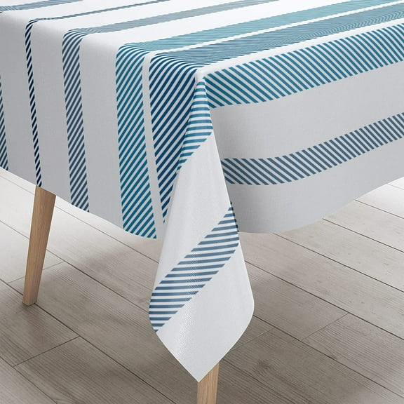 Blue and White Striped Tablecloth French Stripe Fabric Dust-Proof Rustic Farmhouse Waterproof Table Cover Polyester Rectangle Tablecloths for Kitchen Dining Party Brunches 60x84 Inch