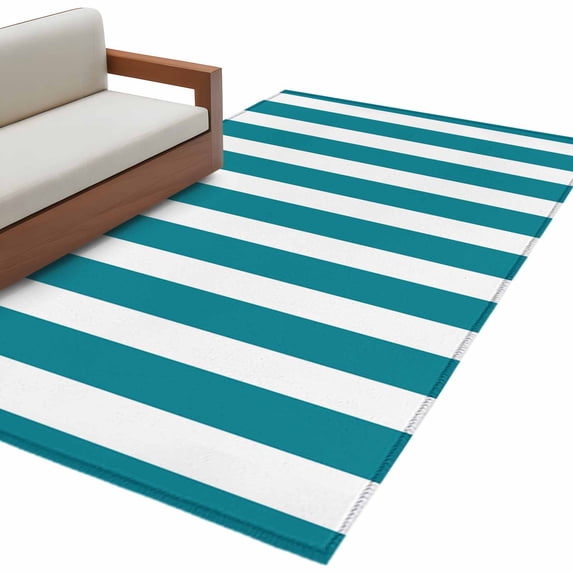 Blue White Stripes Area Rug 3x5ft Simple Classic Modern Striped Line Non-Slip Washable Square Rugs Soft Felt Indoor Floor Mat for Bedroom Kitchen Living Room Bathroom