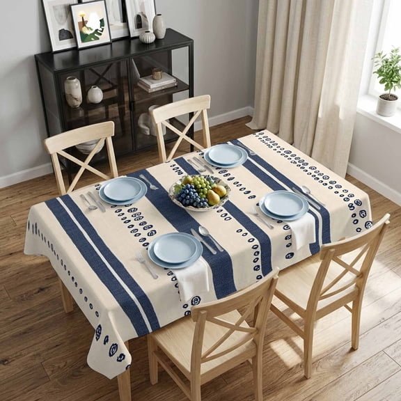 Blue off White Stripes Rectangle Tablecloth 52x70 Inch Abstract Waterproof Polyester Tablecloth for Dining Table, Washable Table Cover for Kitchen Dining Room Wedding Decoration,Stain Resistant