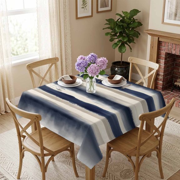 Blue off White Stripes Square Tablecloth 60x60 Inch Abstract Art Waterproof Polyester Tablecloth for Dining Table, Washable Table Cover for Kitchen Dining Room Wedding Decoration,Stain Resistant
