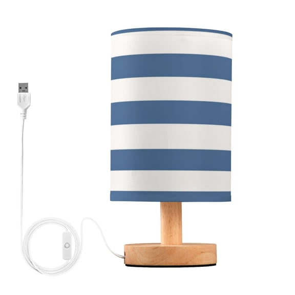 Blue White Stripes Tropical Palm Leaves Table Lamp with USB Port LED Warm Light Lamp Night Light Home Decor