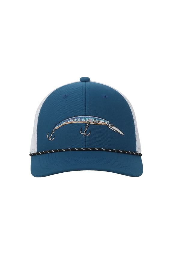 Blue/White Lure 6-Panel Fishing Cap Structured, Embroidered, Snapback, One Size