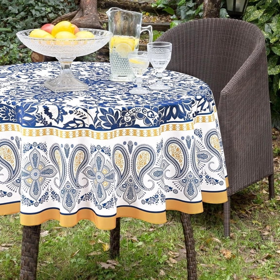 Blue and White Table Cloth Round Tablecloth 60 Inch, Farmhouse Tablecloths,Table Clothes for Parties Graduation Birthday Fiesta, French Tablecloth Fabric Tablecloths Waterproof