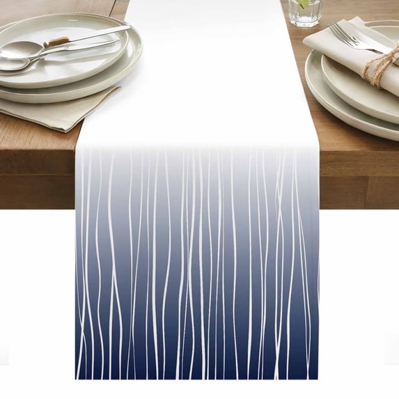 Blue White Table Runner - 36 Inch Long, Kitchen Dining Table Runner Dresser Scarves, Ombre Gradient Striped Minimalist Texture Farmhouse Decor for Coffee Tables Wedding Party Banquet