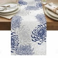 thumbnail image 1 of Blue White Table Runner - 70 Inch Long, Kitchen Dining Table Runner Dresser Scarves, Abstract Grey Chrysanthemum Flower Floral Farmhouse Decor for Coffee Tables Wedding Party Banquet, 1 of 8