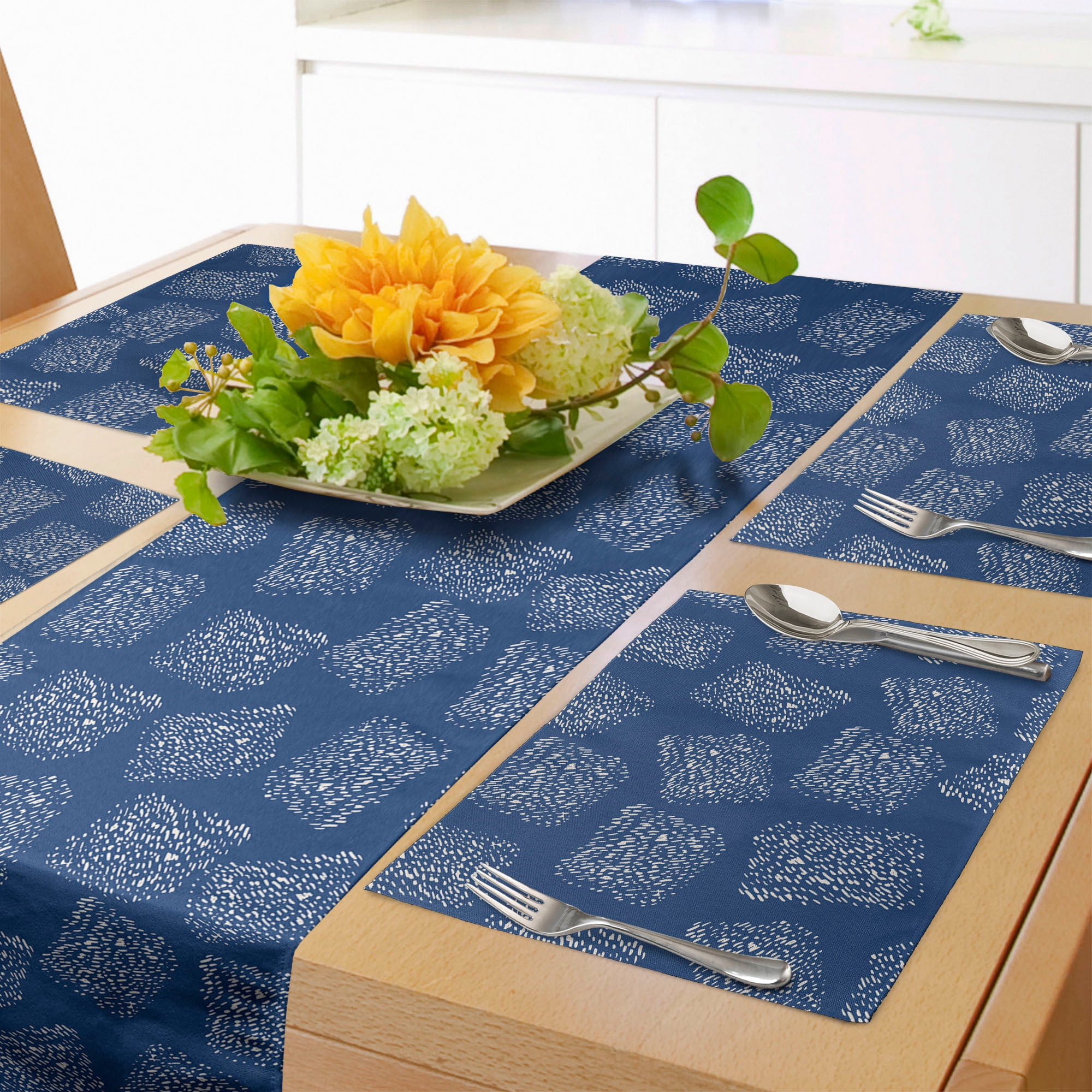 Blue and White Table Runner & Placemats, Traditional Japanese