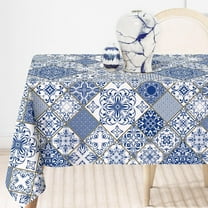 Blue and White Tablecloth 60 x 102 Inch Rectangle Patchwork Tile Table Cloth Washable Spanish Style Table Cover for Home kitchen Dining Table Decoration Supplies
