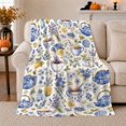 thumbnail image 1 of Blue White Teaware Lavender Lemon Botanical, Playful Food Art Scene, Warm Flannel Blanket for Living Room and Reading Nook, Art Lovers Friendship Gift, Playful Home Decor, 1 of 9