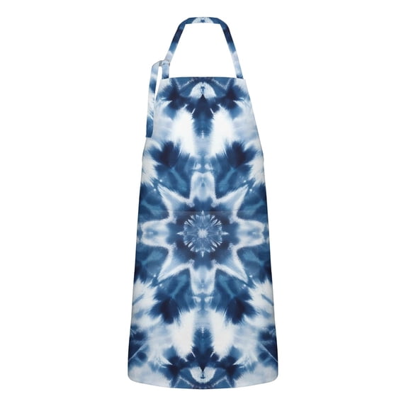 Blue White Tie Dye Mandala Pattern Apron-Garden Aprons for Women with Pockets-Cotton Linen Waterproof Kitchen Cooking Gardening Aprons Adjustable for Kitchen,Cooking,BBQ and Salon 33x27 Inch