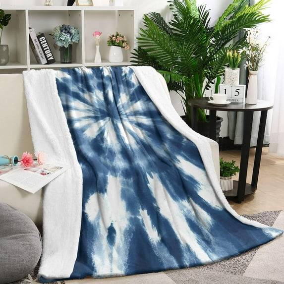 Blue White Tie Dye Mandala Pattern Blanket,Comfortable Soft Flannel Throw Blanket,All Season,Warm Lightweight Blankets for Sofa Bed Couch Living Room Chair,60"x80"