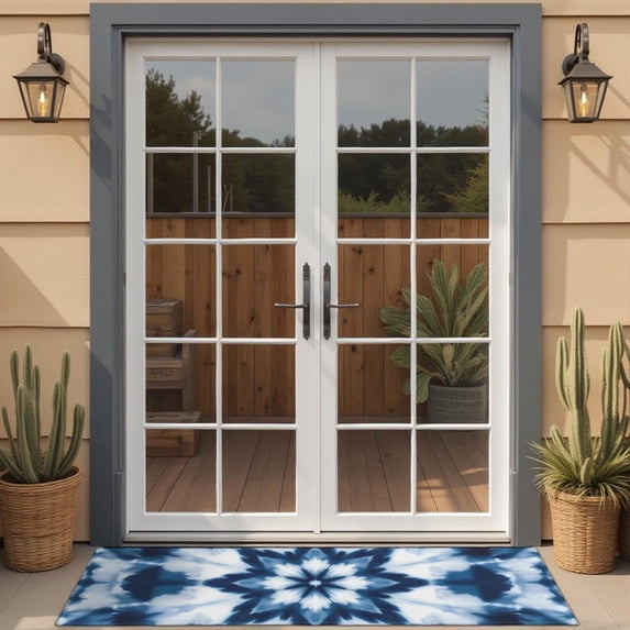 Blue White Tie Dye Mandala Pattern Door Rugs,Washable Non Slip Door Mats Indoor,Decorative Door Mats,Entry Mat Indoor for Entrance,Bedroom,Kitchen,Bathroom,16"x47"