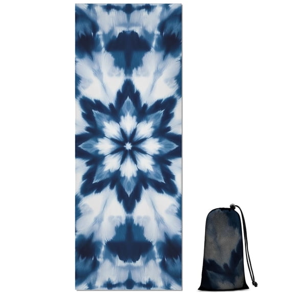 Blue White Tie Dye Mandala Pattern Hot Yoga Mat Towel Non Slip for Hot Yoga - Quick-Drying Yoga Mat Cover with 4 Corner Pockets with Travel Bag - Hot Yoga Towel Non Slip 74"x26"
