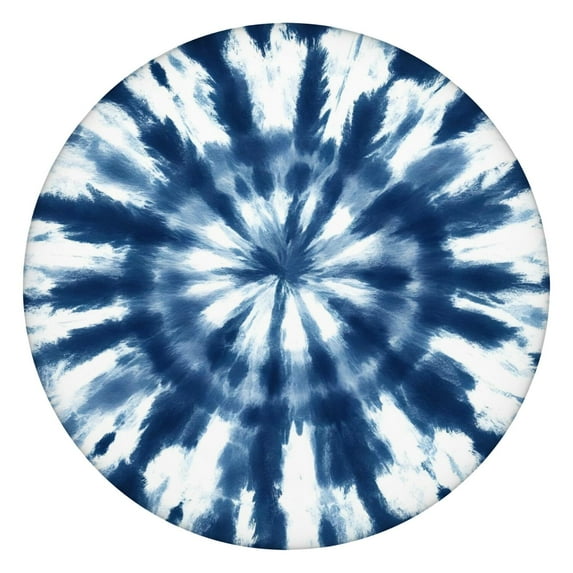 Blue White Tie Dye Mandala Pattern Round Fitted Tablecloth with Elastic Edge,Dining Table Cover Waterproof,Outdoor Round Tablecloth for Camping,Dining,Indoor and Outdoor