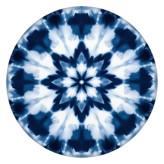 Blue White Tie Dye Mandala Pattern Round Fitted Tablecloth with Elastic Edge,Dining Table Cover Waterproof,Outdoor Round Tablecloth for Camping,Dining,Indoor and Outdoor