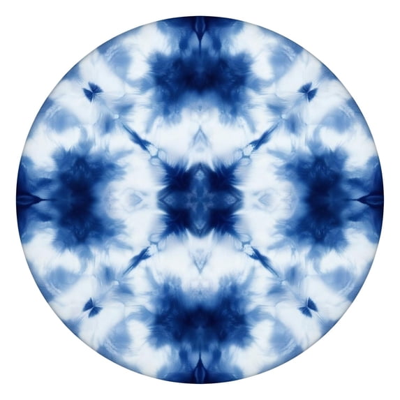 Blue White Tie Dye Mandala Pattern Round Fitted Tablecloth with Elastic Edge,Dining Table Cover Waterproof,Outdoor Round Tablecloth for Camping,Dining,Indoor and Outdoor