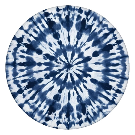 Blue White Tie Dye Mandala Pattern Round Fitted Tablecloth with Elastic Edge,Dining Table Cover Waterproof,Outdoor Round Tablecloth for Camping,Dining,Indoor and Outdoor