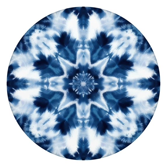 Blue White Tie Dye Mandala Pattern Round Fitted Tablecloth with Elastic Edge,Dining Table Cover Waterproof,Outdoor Round Tablecloth for Camping,Dining,Indoor and Outdoor