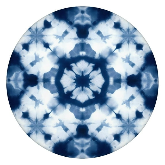 Blue White Tie Dye Mandala Pattern Round Fitted Tablecloth with Elastic Edge,Dining Table Cover Waterproof,Outdoor Round Tablecloth for Camping,Dining,Indoor and Outdoor