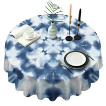 Blue White Tie Dye Mandala Pattern Round Tablecloth 60"x60",Wrinkle Wipeable Table Cloth for Kitchen Dining Room Picnic Patio Party