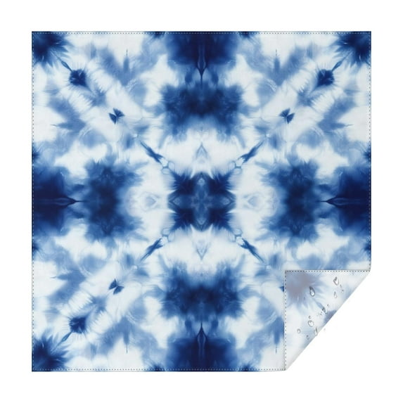 Blue White Tie Dye Mandala Pattern Square Tablecloth,Waterproof Square Table Cover,Wipeable Spillproof Washable Table Cover for Home Kitchen Party Decor 52"x52"(132x132cm)