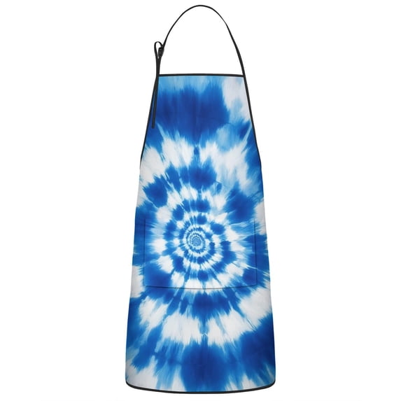 Blue White Tie Dye Spiral Pattern Apron-Garden Aprons for Women with Pockets-Cotton Linen Waterproof Kitchen Cooking Gardening Aprons Adjustable for Kitchen,Cooking,BBQ and Salon 33x27 Inch