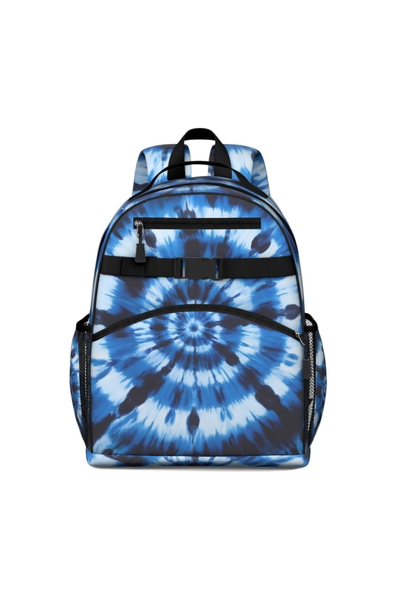 Blue White Tie Dye Spiral Pattern Backpack for School,Cute School Bag,Schoolbag with Adjustable Shoulder Straps & Padded Back,15.25"x11.5"x5.25"