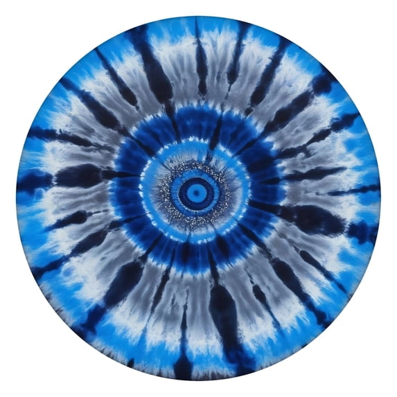 Blue White Tie Dye Spiral Pattern Round Fitted Tablecloth with Elastic Edge,Dining Table Cover Waterproof,Outdoor Round Tablecloth for Camping,Dining,Indoor and Outdoor
