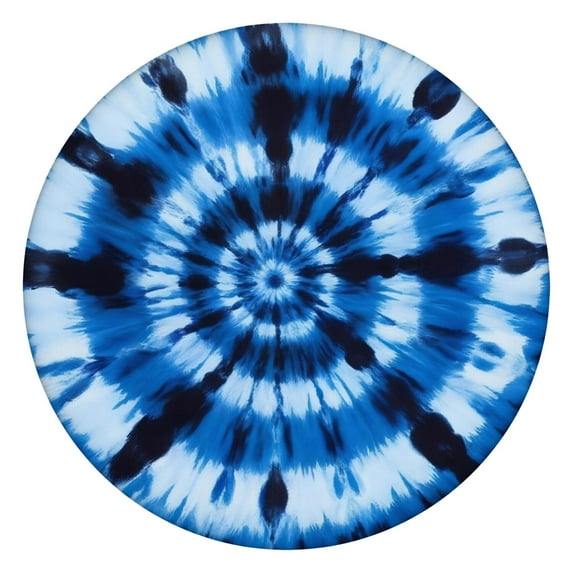 Blue White Tie Dye Spiral Pattern Round Fitted Tablecloth with Elastic Edge,Dining Table Cover Waterproof,Outdoor Round Tablecloth for Camping,Dining,Indoor and Outdoor