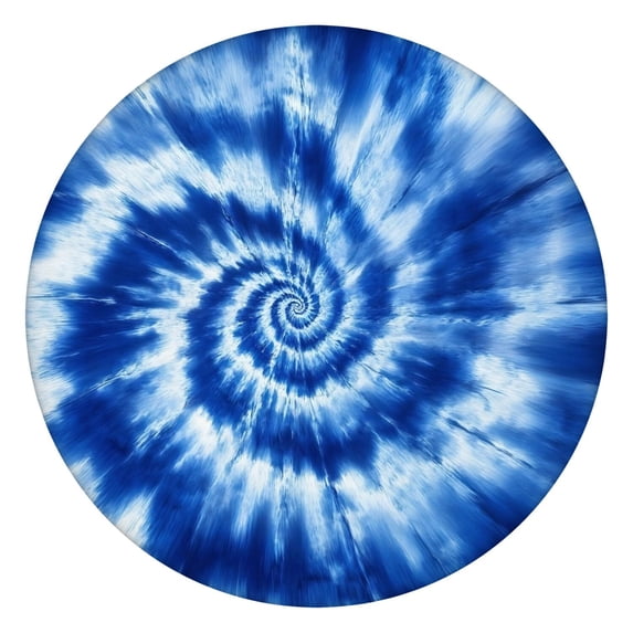 Blue White Tie Dye Spiral Pattern Round Fitted Tablecloth with Elastic Edge,Dining Table Cover Waterproof,Outdoor Round Tablecloth for Camping,Dining,Indoor and Outdoor