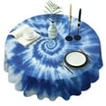 thumbnail image 1 of Blue White Tie Dye Spiral Pattern Round Tablecloth 60"x60",Wrinkle Wipeable Table Cloth for Kitchen Dining Room Picnic Patio Party, 1 of 6