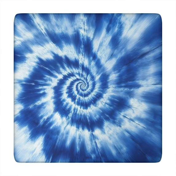 Blue White Tie Dye Spiral Pattern Square Fitted Tablecloth with Elastic Edge,Square Table Cover,Washable Elastic Table Cover for Home Kitchen Party Decor 34"x34"