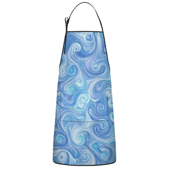 Blue White Tie Dye Swirl Pattern Apron-Garden Aprons for Women with Pockets-Cotton Linen Waterproof Kitchen Cooking Gardening Aprons Adjustable for Kitchen,Cooking,BBQ and Salon 33x27 Inch
