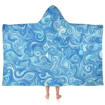 Blue White Tie Dye Swirl Pattern Hooded Bath Towel，50"x30" for Ages 3 To 12 Kids, Quick Dry Lightweight Soft Microfiber Hood Beach Towel Cover Up for Kids