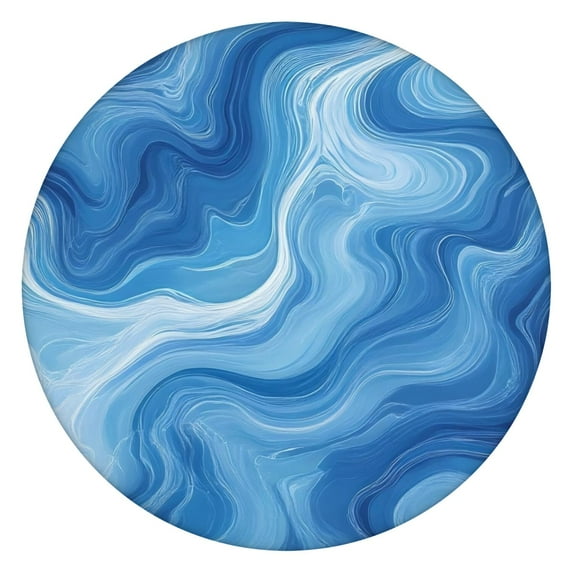 Blue White Tie Dye Swirl Pattern Round Fitted Tablecloth with Elastic Edge,Dining Table Cover Waterproof,Outdoor Round Tablecloth for Camping,Dining,Indoor and Outdoor