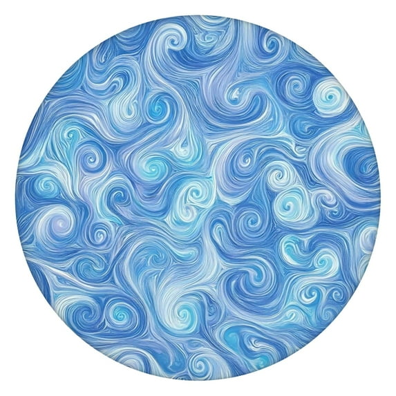 Blue White Tie Dye Swirl Pattern Round Fitted Tablecloth with Elastic Edge,Dining Table Cover Waterproof,Outdoor Round Tablecloth for Camping,Dining,Indoor and Outdoor