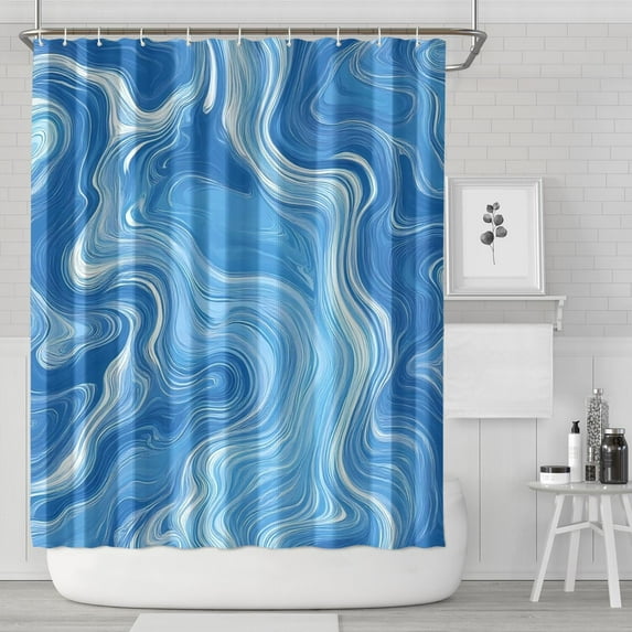 Blue White Tie Dye Swirl Pattern Shower Curtain 72"x84" ,Bathroom Decorative Shower Curtains Set with 12 Hooks,Modern Waterproof Washable Shower Curtain