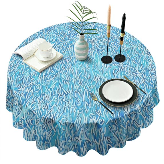 Blue White Tie Dye Textured Pattern Round Tablecloth 60"x60",Wrinkle Wipeable Table Cloth for Kitchen Dining Room Picnic Patio Party