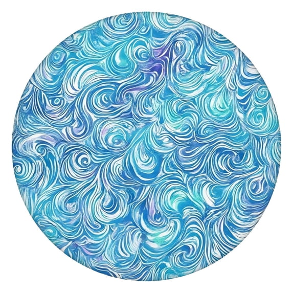 Blue White Tie Dye Wave Pattern Round Fitted Tablecloth with Elastic Edge,Dining Table Cover Waterproof,Outdoor Round Tablecloth for Camping,Dining,Indoor and Outdoor