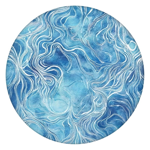 Blue White Tie Dye Wave Pattern Round Fitted Tablecloth with Elastic Edge,Dining Table Cover Waterproof,Outdoor Round Tablecloth for Camping,Dining,Indoor and Outdoor