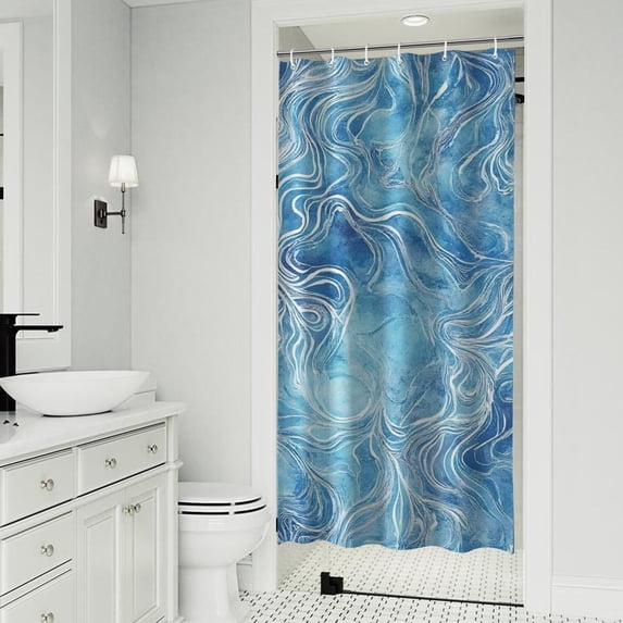 Blue White Tie Dye Wave Pattern Shower Curtain 36"x72" ,Bathroom Decorative Shower Curtains Set with 12 Hooks,Modern Waterproof Washable Shower Curtain